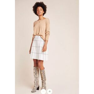 Anthropologie Kelley Plaid Fit Flare Black White Knit Pull On Mini Skirt Sz S